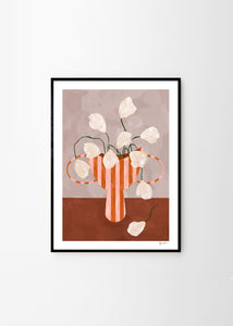 Plagát White Flowers in Striped Vase by Frankie Penwill