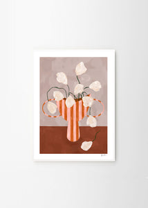 Plagát White Flowers in Striped Vase by Frankie Penwill