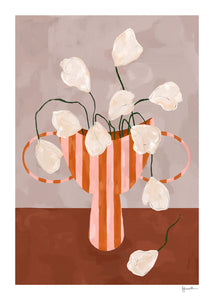 Plagát White Flowers in Striped Vase by Frankie Penwill