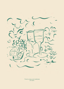Plagát Cheese and Wine by Lucrecia Rey Caro